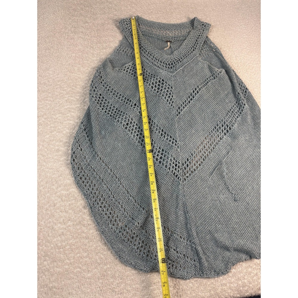 Free People Sweater Womens Medium Blue Linen Blend Open Knit Poncho Tank - Picture 7 of 10